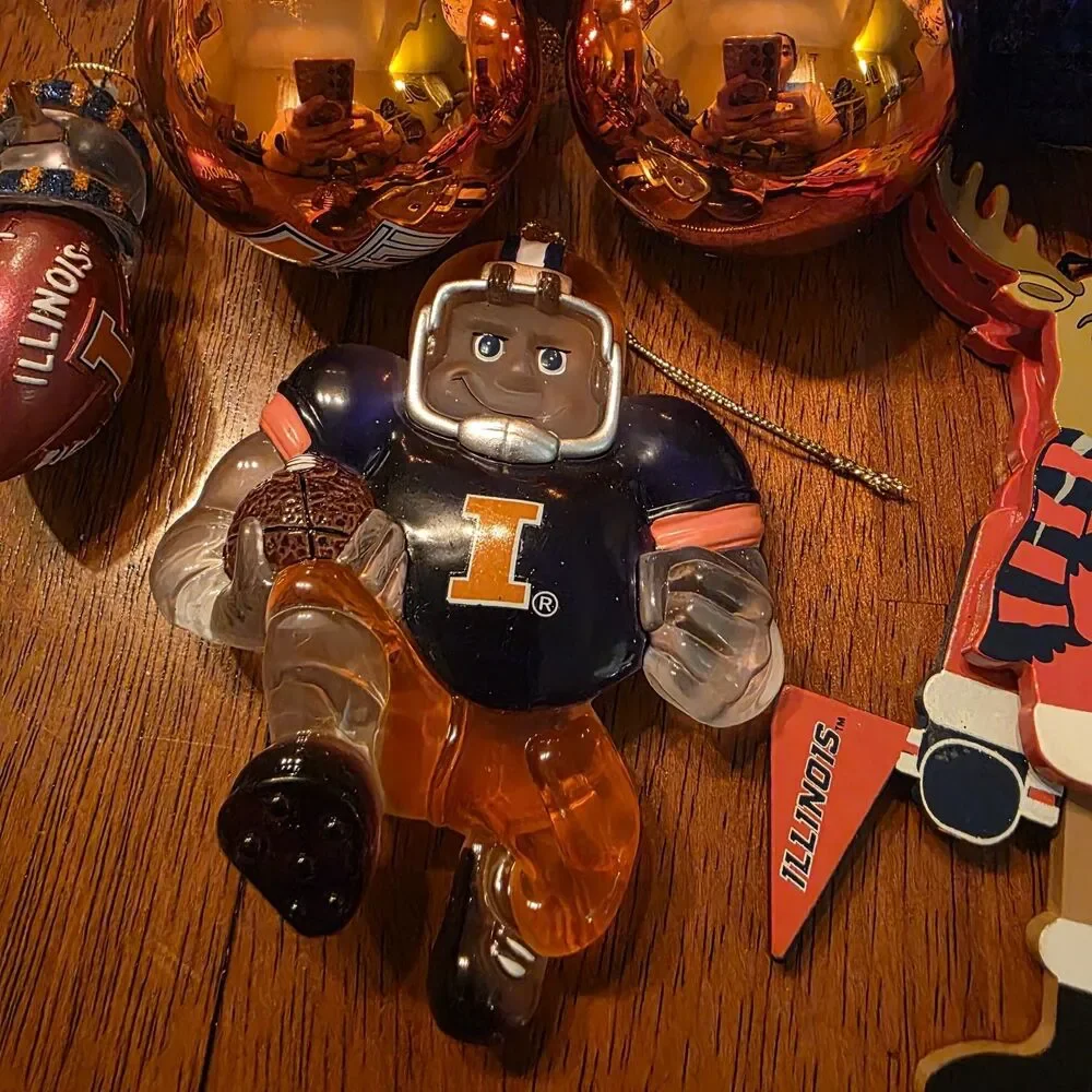 Lot Of 11 Illinois Fighting Illini Christmas Ornaments Tree Basketball Football